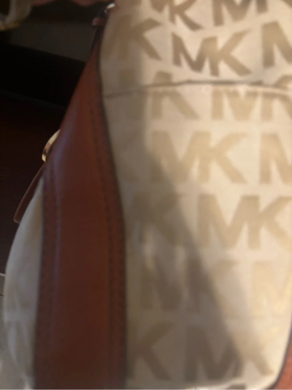 Michael Kors Cream & Tan MK Signature Drawstring Tote with Matching Wallet